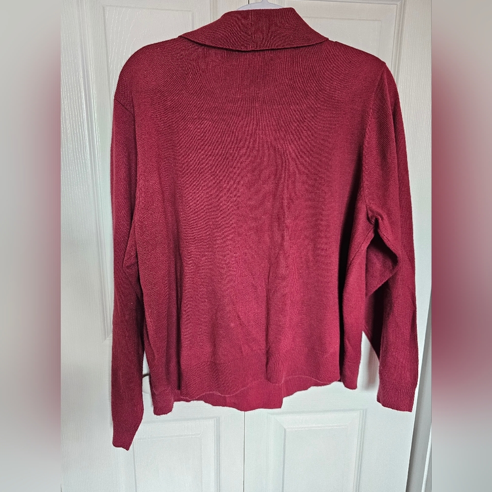 Sag Harbor Deep Red V-Neck Sweater With Crystal Broach - Picture 4 of 6